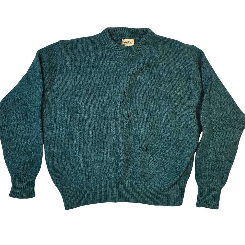 LL Bean Vintage Womens XL Wool Blend Crewneck Sweater Forest Green Distressed